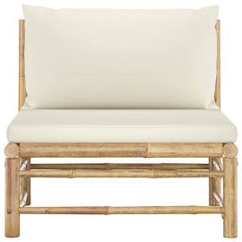 Canapea de mijloc pentru grădină cu perne, alb crem, bambus, 2 image