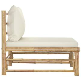 Canapea de mijloc pentru grădină cu perne, alb crem, bambus, 3 image