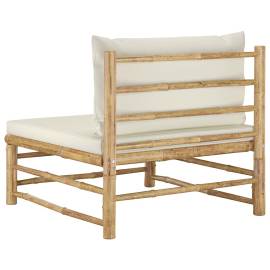 Canapea de mijloc pentru grădină cu perne, alb crem, bambus, 4 image