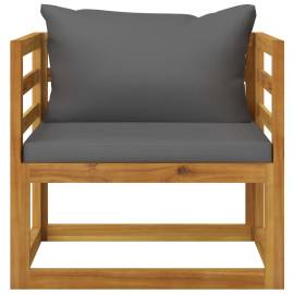Scaun de grădină, perne gri închis, lemn masiv de acacia, 2 image