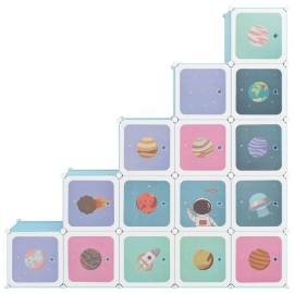 Dulap de depozitare cub pentru copii, 15 cuburi, albastru, pp, 3 image