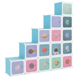 Dulap de depozitare cub pentru copii, 15 cuburi, albastru, pp, 2 image