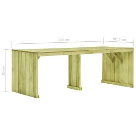 Masă de grădină, 220 x 101,5 x 80 cm, lemn de pin tratat, 5 image