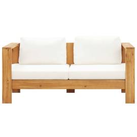 Canapea de grădină cu pernă, alb crem, 140 cm, lemn de acacia, 2 image