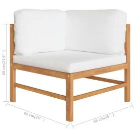 Canapele de colț, 2 buc., cu perne crem, lemn masiv de tec, 6 image