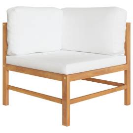 Canapele de colț, 2 buc., cu perne crem, lemn masiv de tec, 2 image