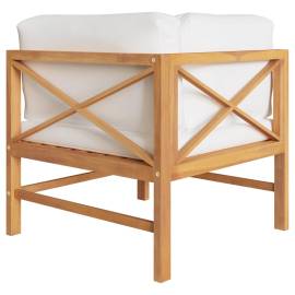 Canapele de colț, 2 buc., cu perne crem, lemn masiv de tec, 4 image