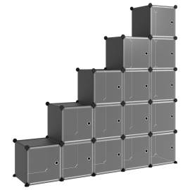 Organizator cub de depozitare cu uși, 15 cuburi, negru, pp, 2 image