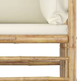 Canapea colțar de grădină, perne alb crem, bambus, 5 image