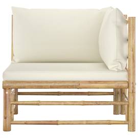 Canapea colțar de grădină, perne alb crem, bambus, 2 image