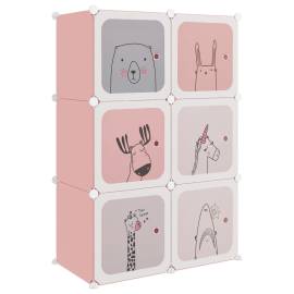 Dulap de depozitare cub pentru copii, 6 cuburi, roz, pp, 2 image