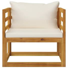 Scaun de grădină cu perne crem, lemn masiv de acacia, 2 image