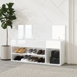 Banchetă pantofar, alb extralucios, 105x30x45 cm, pal, 3 image