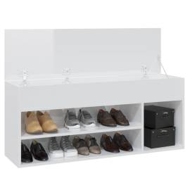 Banchetă pantofar, alb extralucios, 105x30x45 cm, pal, 4 image