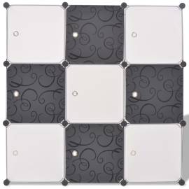 Dulap de depozitare tip cub, cu 9 compartimente, negru și alb, 3 image