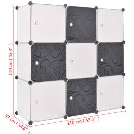 Dulap de depozitare tip cub, cu 9 compartimente, negru și alb, 5 image