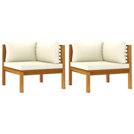 Canapele de colț cu perne alb crem, 2 buc., lemn masiv acacia, 2 image