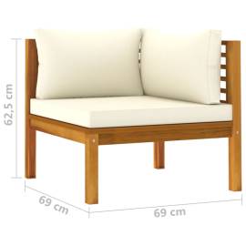 Canapele de colț cu perne alb crem, 2 buc., lemn masiv acacia, 8 image