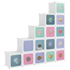 Dulap de depozitare cub pentru copii, 15 cuburi, alb, pp, 2 image