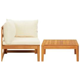 Set mobilier grădină perne alb/crem, 2 piese, lemn masiv acacia, 2 image