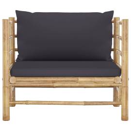 Canapea de grădină, perne gri închis, bambus, 2 image