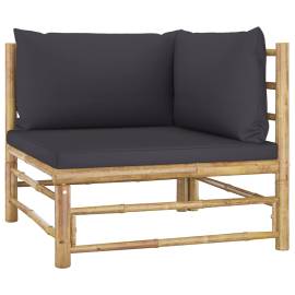 Set mobilier de grădină, 2 piese, perne gri închis, bambus, 2 image