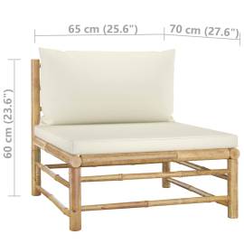 Set mobilier de grădină, cu perne alb crem, 3 piese, bambus, 8 image