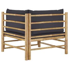 Canapea colțar de grădină, perne gri închis, bambus, 4 image