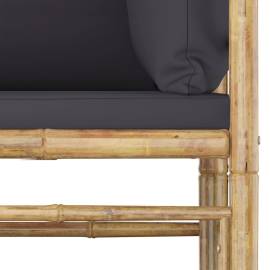 Canapea colțar de grădină, perne gri închis, bambus, 5 image