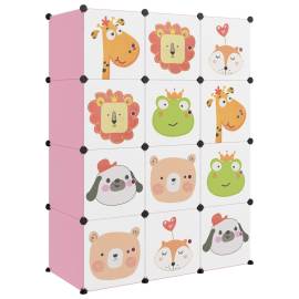 Dulap de depozitare cub pentru copii, 12 cuburi, roz, pp, 2 image