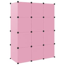 Dulap de depozitare cub pentru copii, 12 cuburi, roz, pp, 5 image