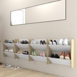 Pantofare de perete, 4 buc., alb&stejar sonoma, 60x18x60 cm pal, 3 image