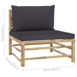 Set mobilier de grădină, perne gri închis, 3 piese, bambus, 8 image
