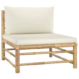 Set mobilier de grădină cu perne alb crem, 2 piese, bambus, 3 image