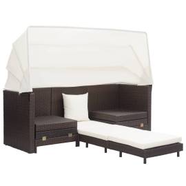 Canapea extensibilă cu 3 locuri, cu acoperiș poliratan, maro, 3 image