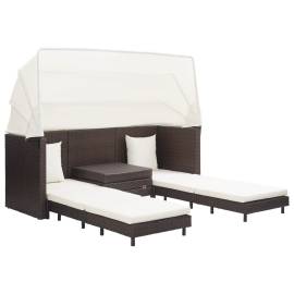 Canapea extensibilă cu 3 locuri, cu acoperiș poliratan, maro, 2 image