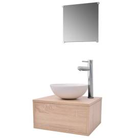 Set mobilier baie, 4 piese, bej, cu chiuvetă și robinet, 2 image