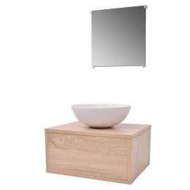 Set mobilier baie, 4 piese, bej, cu chiuvetă și robinet, 3 image