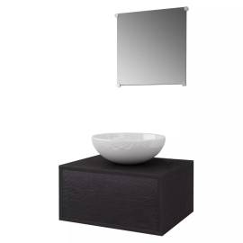 Set mobilier baie 4 piese cu chiuvetă și robinet incluse, negru, 3 image