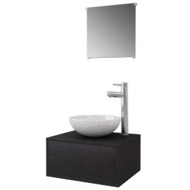 Set mobilier baie 4 piese cu chiuvetă și robinet incluse, negru, 2 image