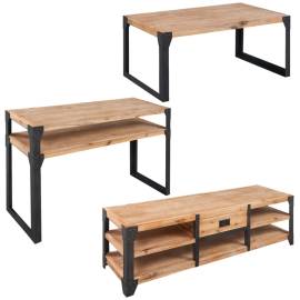 Set mobilier de sufragerie, 3 piese, lemn masiv de acacia, 2 image