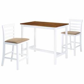 Set masă și scaune de bar, 3 piese, lemn masiv, maro și alb