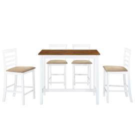 Set masă și scaune de bar, 5 piese, lemn masiv, maro și alb, 2 image