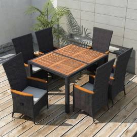 Set mobilier de exterior 7 piese negru poliratan lemn de acacia