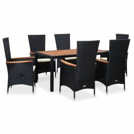 Set mobilier de exterior 7 piese negru poliratan lemn de acacia, 2 image