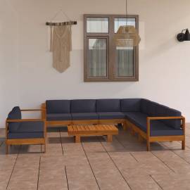 Set mobilier grădină perne gri închis, 9 piese, lemn acacia