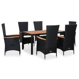 Set mobilier de exterior 7 piese negru poliratan lemn acacia, 2 image