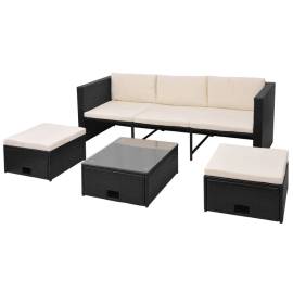 Set mobilier de grădină cu perne, 4 piese, negru, poliratan, 2 image