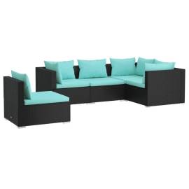 Set mobilier de grădină cu perne, 5 piese, negru, poliratan, 2 image