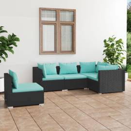 Set mobilier de grădină cu perne, 5 piese, negru, poliratan